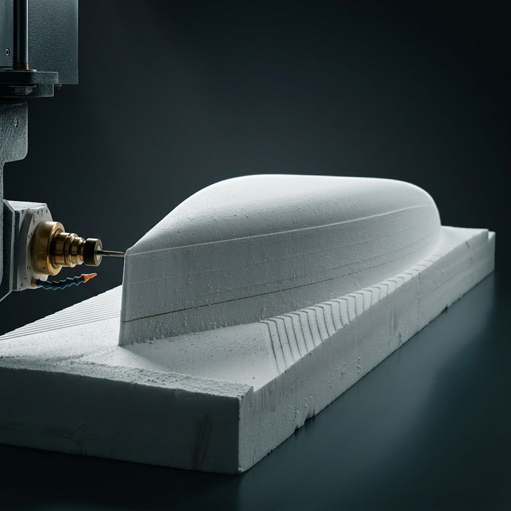 Sculpted tooling-board plug form machined on the five-axis bed at 5axis.lt