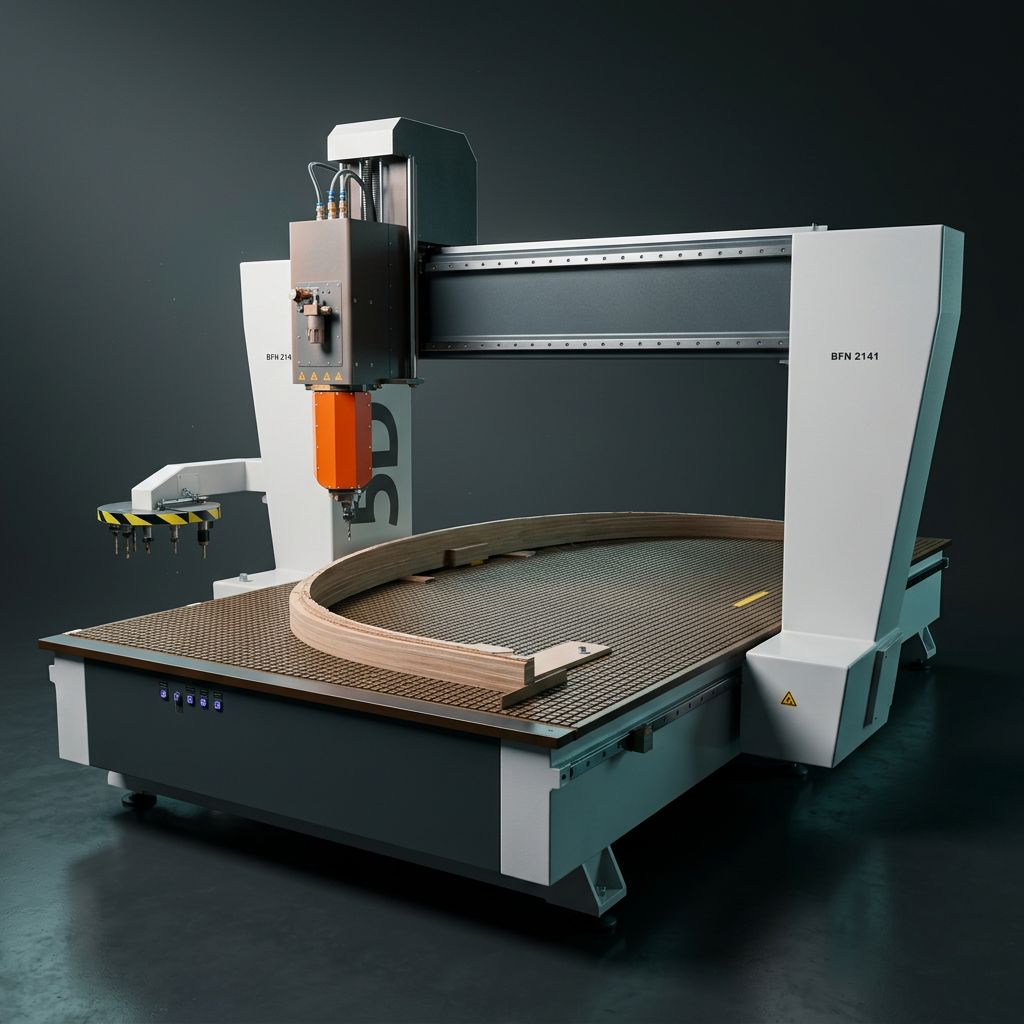 Gantry router with an orange spindle over a vacuum table