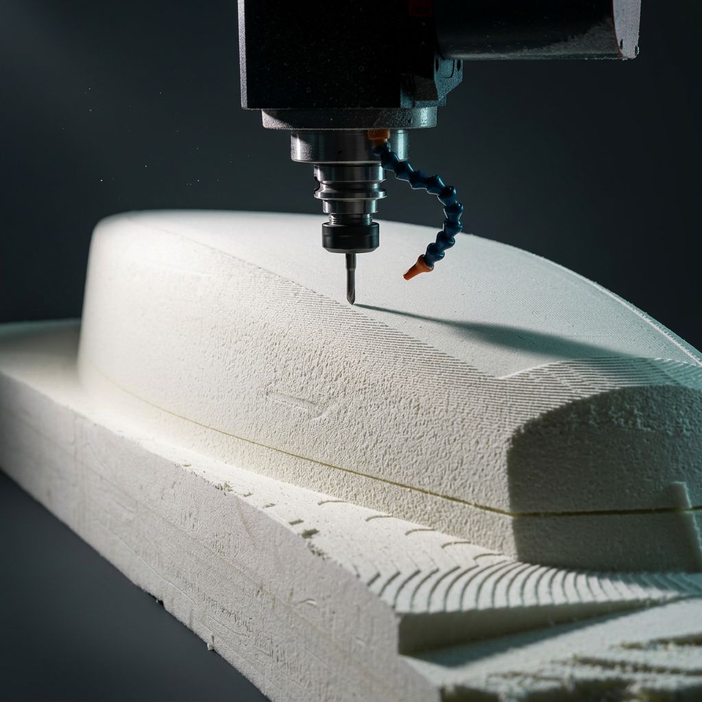 Ball-nose cutter finishing a machined surface in close-up