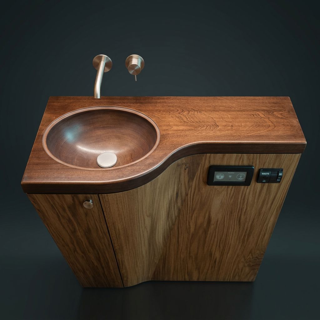 Deep wash basin machined into a solid wood counter